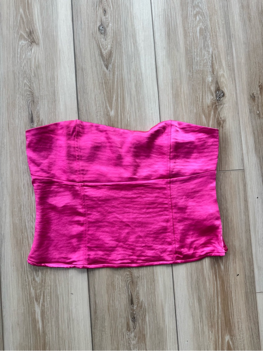 Strapless Satin Crop Top in Hot Pink